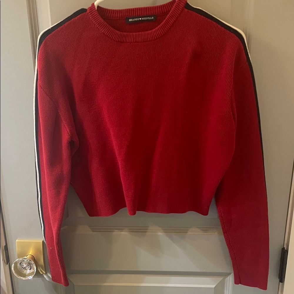Brandy Melville Red Sweater with navy and White Stripes